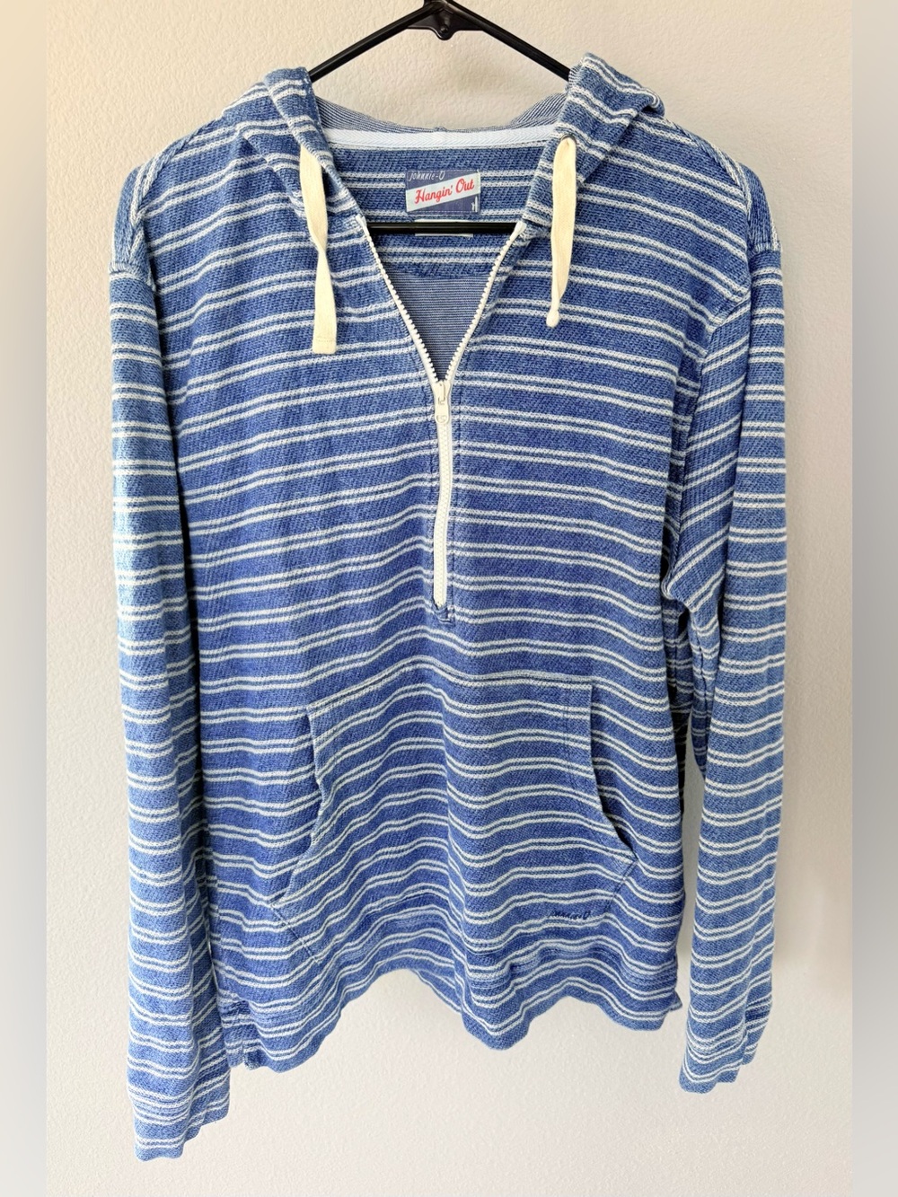 Johnnie‑O Hangin’ Out Striped 1/4 Zip Hoodie • Men’s M • 100% Cotton Coastal